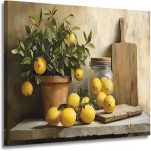 XLMDYYSW 레몬 월 아트 빈티지 주방 그림 옐로우 트리 캔버스 프린트 시트러스 과일 소박한 정물 포스터