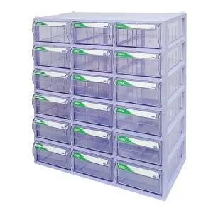 [국내생산 완제품] 수납월드 투명수납함 대형 18칸 플라스틱 화장대 미니 다이소 이케아 서랍장 책상꾸미기 레고 사무실 약 소품 다꾸 정리 사무용품 데스크테리어 오거나이저 정리함