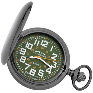 Gotham 남성용 건메탈 레일로드 광택 마감 커버 쿼츠 회중 시계 # GWC15044BG