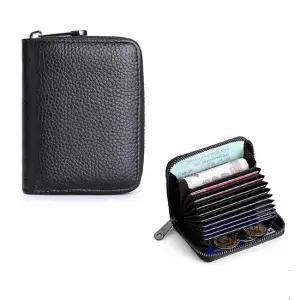 가죽 미니 아코디언 카드지갑 11칸 수납 지퍼잠금 명합지갑 카드파우치 미니카드지갑