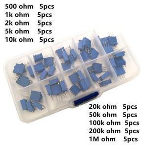 50개/몫 3296W 멀티 턴 트리머 전위차계 키트  상자 전자 Diy 키트가있는 고정밀 가변 저항기
