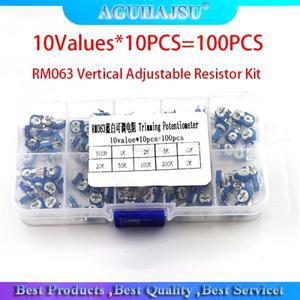 10 값 x 10PCS = RM063 수직 조정 저항 키트 상자에 500 ohm-1M ohm 멀티 턴 트리머 전위차계 세트