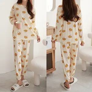 [유야]여성 꿀벌 긴팔티 조거바지 잠옷 세트 SHS0001 봄 가을
