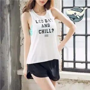 여성 요가복 민소매 화이트 스판 끈나시 쿨원단