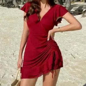 홀터넥셔링 원피스 체형커버 수영복 비치웨어 레드 L