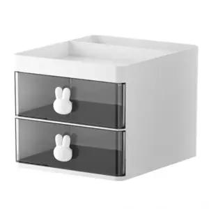 ( )토끼 정리함 연필꽂이 적층식 2단 서랍함 수납함 책상 데스크 다용도 소품 포카 다꾸 플라스틱 투명 R04