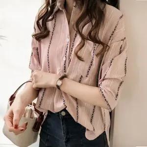 ( )여성 봄 여름 7부 반팔 예쁜 여자 블라우스 핑크