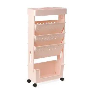 북트롤리 5단 사이드 선반 책꽂이 틈새활용 핑크 3단 화이트 슬림 다용도 이동식 수납 공간 주방 욕실 거실