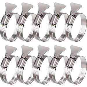 10pcs304 스테인레스 스틸 호스 클램프 조정 가능 핑거 키 6-44mm 파이프 자동차 및 기계 응용 프로그램