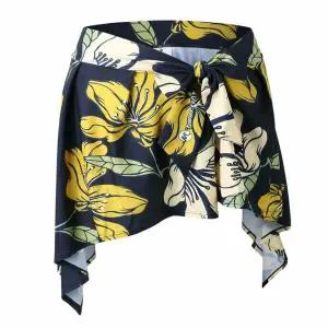 MC-SA 여성 커버업 플레어 타이 스커트 엘레강 플로럴