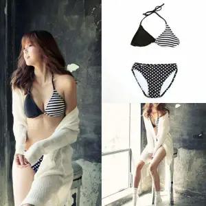 땡땡이 스트라이프 언발 삼각비키니