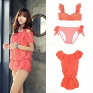 오렌지핑크 도트 비키니