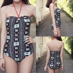 슬림라인 패턴 원피스비키니