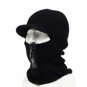 KEEP WARM 지퍼형 클래식 니트 방한모자(블랙)