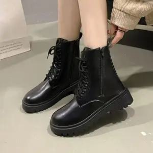 여성레이스업워커 앵클부츠 블랙데일리 통굽슈즈