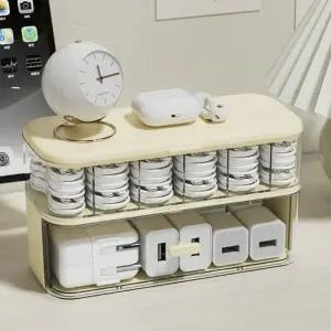 (선택 바닐라)플라스틱 케이블 정리함 서랍형 투명 정리함 다용도 수납함 칸막이