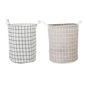 생활방수 체크 햄퍼 수납 접이식 패브릭 세탁바구니 빨래통