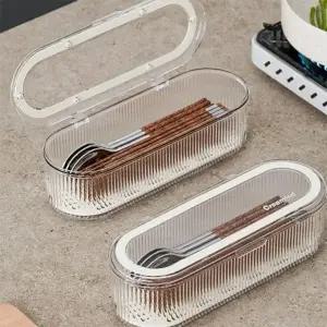 (색상 투명)예쁜 투명 물빠짐 식기 수납 수저통 뚜껑 보관함 트레이 정리함 수저정 리트레이 수납함