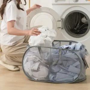 (선택 그레이2칸)다용도 접이식 세탁 바구니 대용량 빨래 수거 바구니 세탁물 분리수거함