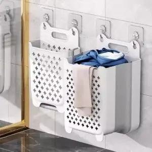 실리콘 접이식 빨래 바구니 벽걸이 대용량 빨래 바구니 수납함 세탁실_24578342