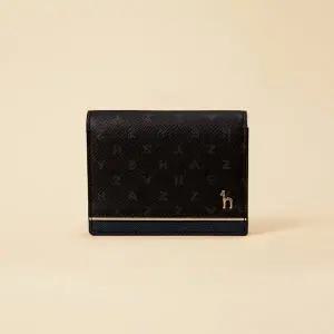 [헤지스](광주신세계)블랙 가죽 레터링 패턴 배색 반지갑 HJHO5E457BK