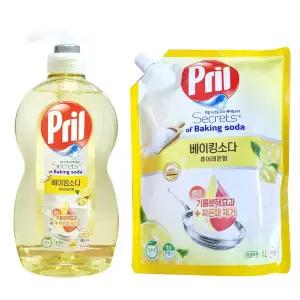 프릴 주방세제 1L x2개 베이킹소다 퓨어레몬 리필 설거지 1종세제 700ml