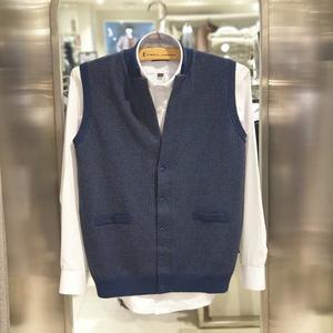 [Roberta di Camerino]레이온혼방 진블루 미니체크 카라 니트조끼 RN3-L03-2