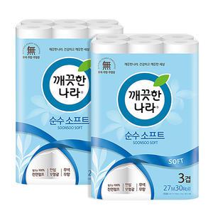 깨끗한나라 순수소프트 롤화장지 27m 30롤x2팩