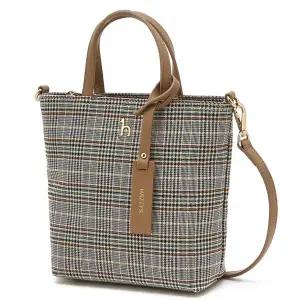 [헤지스](대구신세계)[선물추천][SAVER] 브라운 체크 나일론 토트 겸 크로스백 HIBA5FE78W2