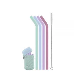 Ello Impact 4팩 재사용 가능한 실리콘 빨대, 접이식 및 보관 휴대용 케이스 포함, 파티 여행 크루즈 선박