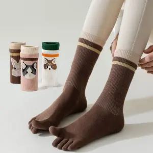 [3개1세트] 여성 발가락 요가양말 중목 논슬립 미끄럼방지 필라테스 운동양말 귀여운 고양이 강아지