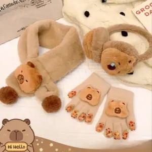 카피바라 방한 세트 캐릭터  장갑 남아 방수 키즈 귀마개 기모 어린이 털 스키 따듯한