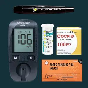 아큐첵 액티브 혈당측정기+소프트클릭스 채혈기세트+혈당측정지 50매+채혈침 110개+알콜솜 100매