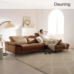 [가죽클리너 증정][다우닝] 아지오 3.5인 카우치 헤드레스트 천연가죽 소파