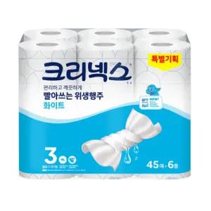 크리넥스 빨아쓰는 위생행주 화이트 45매 6롤 두께3 키친타올