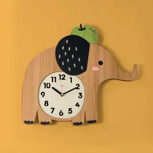 (나룸) 코끼리 벽시계 (무소음)/교육용/아동/아이/우드/디자인/어린이/나무/무늬/소형/유치원/무음/동물