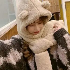 뽀글이 3컬러 멀티 모자 머플러 곰돌이 모자