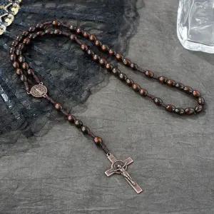 천주교 5단묵주 가톨릭 예수님 십자가 나무 묵주 목걸이 성베네딕토 메달 성물 굿즈