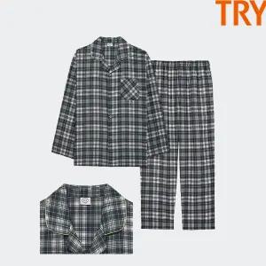 [트라이]남성긴팔잠옷 순면잠옷 60수 주자직 나염 봄 가을 파자마 한벌 세트 카라 체크