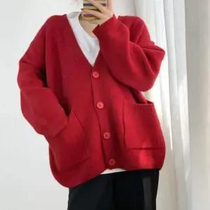 봄 GJ60RR21 가을 여자 여유핏 베이직 스타일 포켓 니트 가디건