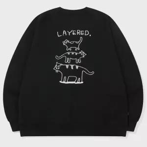 레이어드캣 자수 스웨트셔츠 블랙