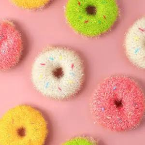 핸드메이드 뜨개 아크릴 도넛 수세미 4P 세트 예쁜수세미 도너츠 감성