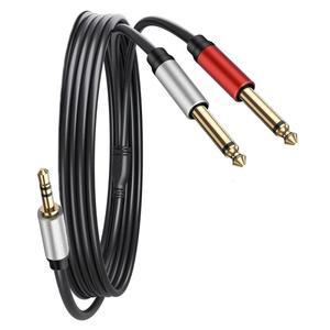 1/8인치 ~ 1/4인치 스테레오 케이블 3.5mm TRS - 듀얼 6.5mm TS 모노 Y 분배기 오디오 코드 어댑터 (PC, 앰