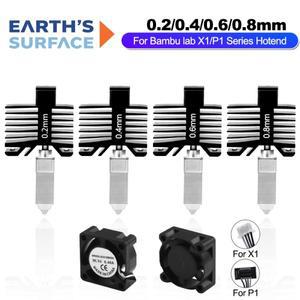 밤부랩호환 X1 X1C용 핫엔드 업그레이드 P1P P1S용 경화강 노즐 0.2/0.4/0.6/0.8mm 3D 프린터 부품