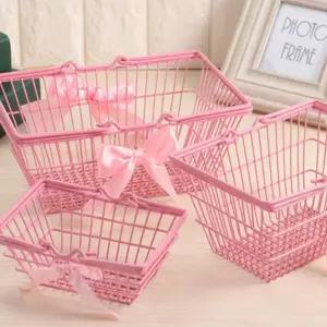 핑크 철제 수납 소품 정리 사각 바스켓 바구니 3size 촬영소품 책상정리