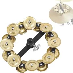 이스트록 5.5인치 심벌 하이햇 탬버린 장착형 더블 로우 16개의 스테인리스 스틸 벨 장착 심벌즈 드럼 키트