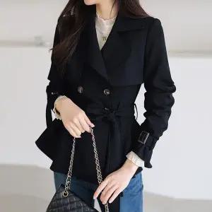 [스타일온미]클레마 비조 벨티드 더블 페플럼 트렌치 자켓(3컬러)