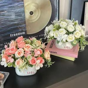 인테리어 바구니 장미 조화 웨딩 플라워 부케 인조 꽃다발 장식 센터피스 졸업식 로즈