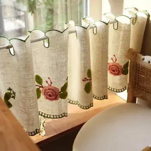 3D 장미 자수 주방 반창 커튼 미니 창문 가리개 캐비닛 바란스 커텐