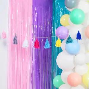 홈파티소품 홈파티 할로윈파티소품 파티장식 믹스 은박수술커튼 할로윈파티장식 블루라벤다 파티소품